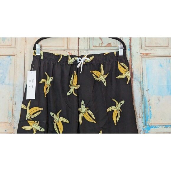 Rejork Mens Size XL Black Banana Print Elastic Waist Swimwear Board Shorts - Picture 5 of 9